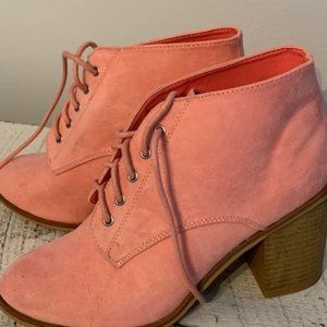 Pink faux suede booties